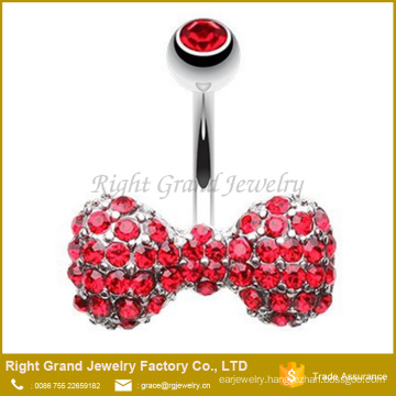 Multi Gem Bling Bling Rhinestone Bow - Tie Surgical Steel Belly Button Ring